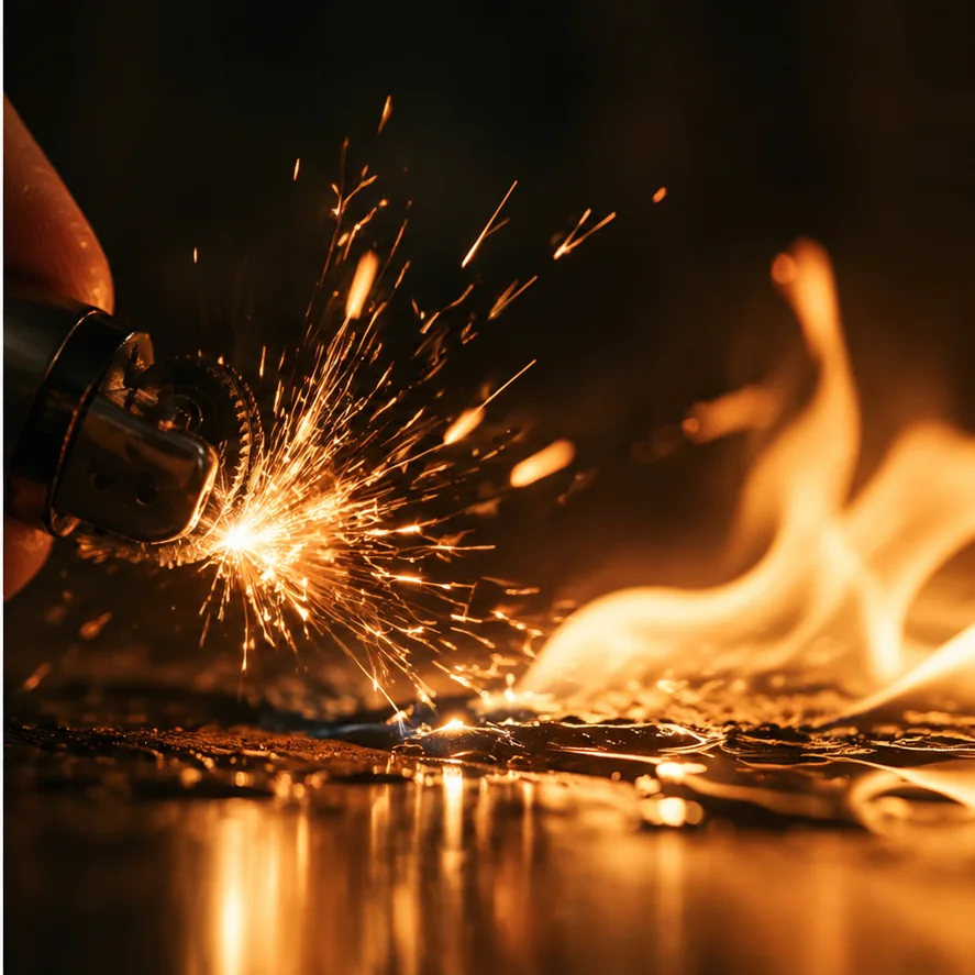 Étincelles et flammes illustrant le stress comme catalyseur de la douleur.
